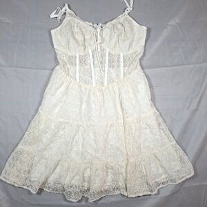 Sky to Moon Cream Lace Corset Mini Dress Tiered Ruffle Sleeveless Medium